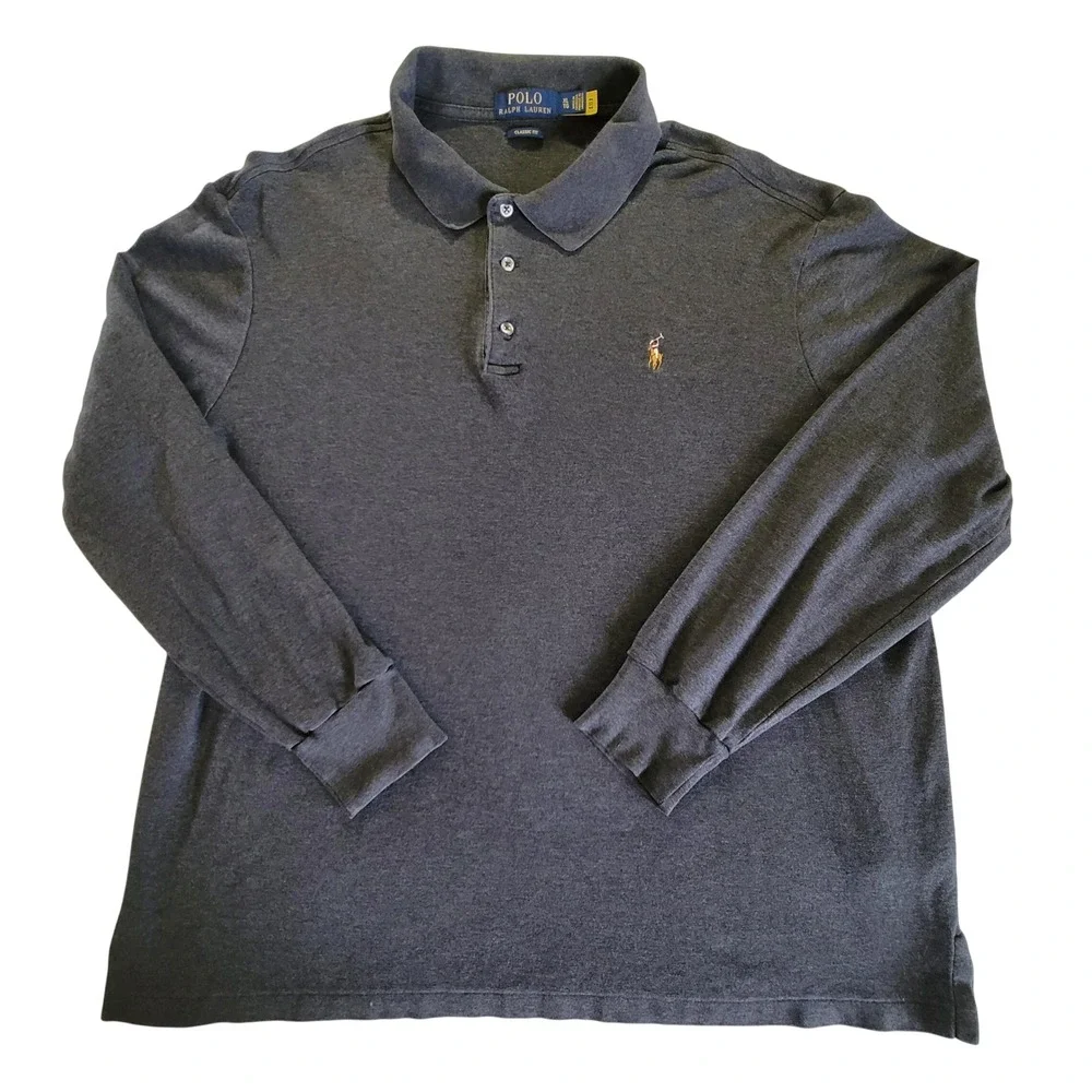 Polo Ralph Lauren Long Sleeve Polo Mens XL Charcoal Gray Classic Fit Cotton